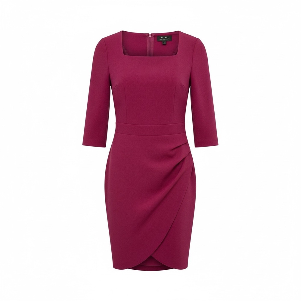 Tahari ASL Elegant Lined Magenta Quarter Length Sleeve‎ Dress. Size 2